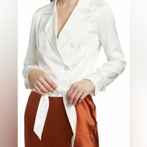 L'AGENCE Onyx Satin Jacket, white blouse,